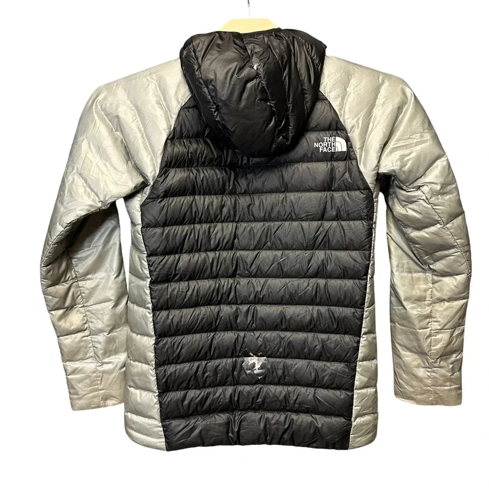 The North Face 700 Pro Down Puffer Jacket Mens Small Black Silver Hooded Coat